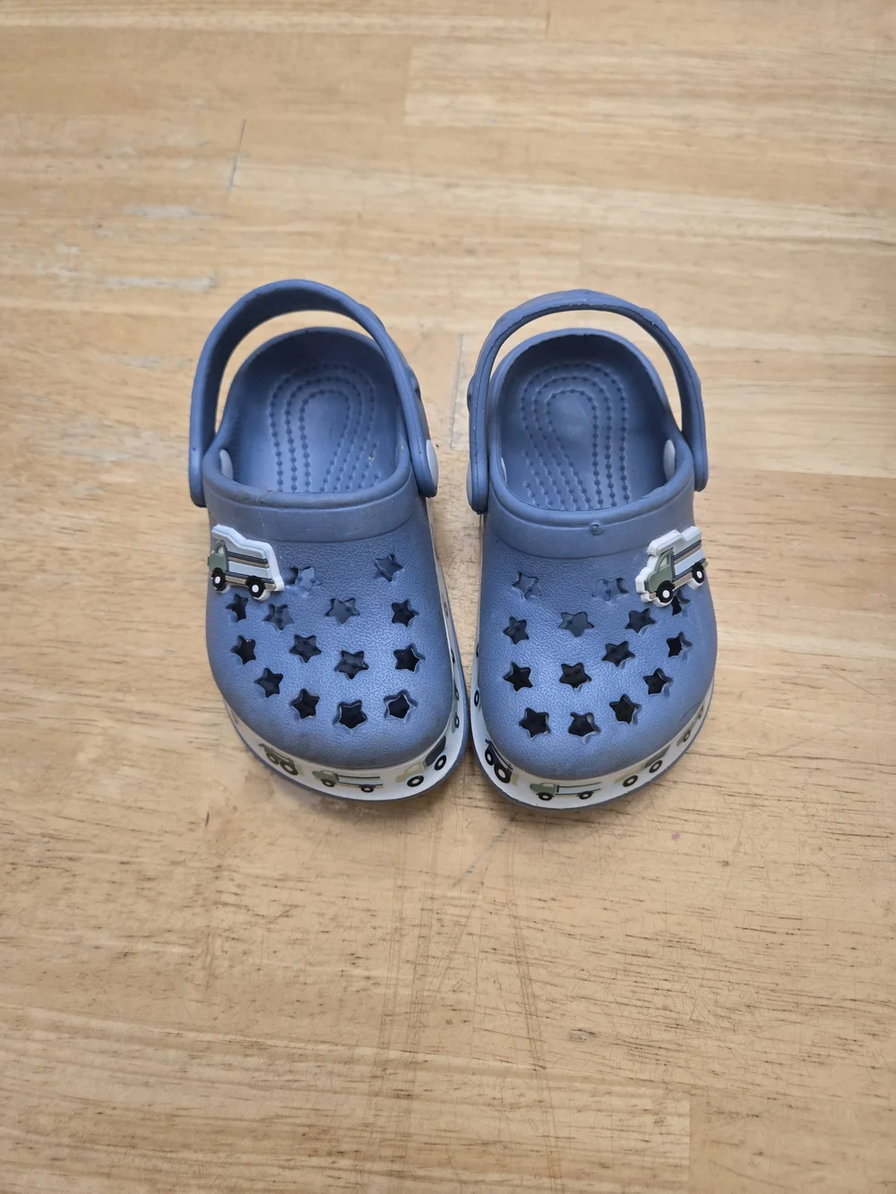 Kids Blue Star-Pattern Slip-On Sandals with Truck Accents